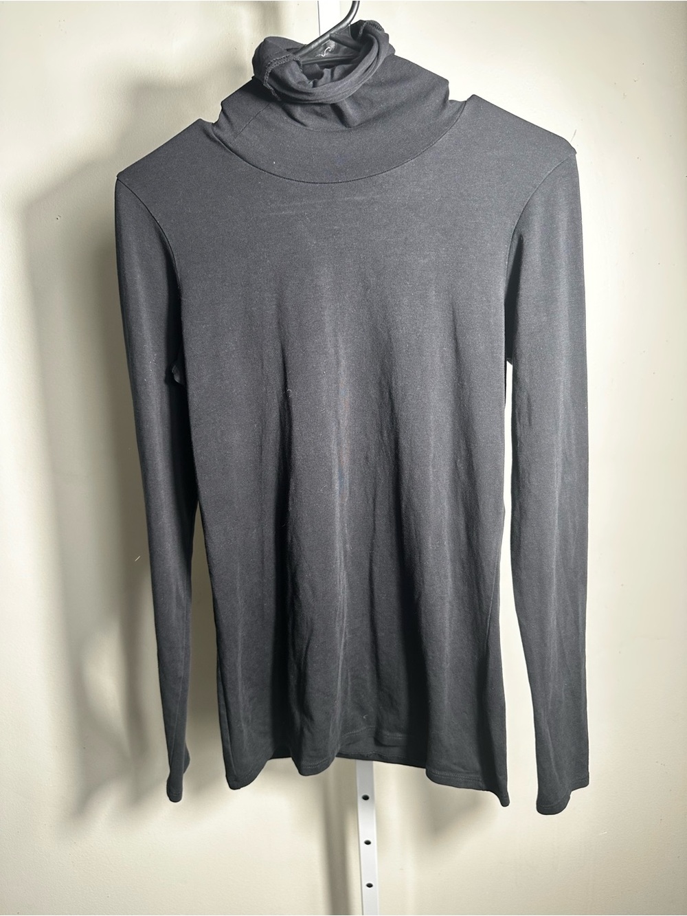 352. Peruvian Connection Black Pima Cotton Stretch Turtleneck Top